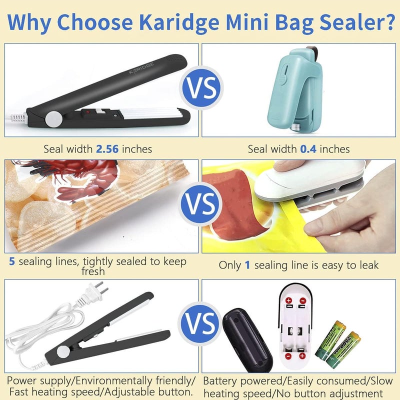 Karidge Chip Bag Sealer Heat Seal Kitchen Gadgets, Mini Bag Resealer for Food Storage, Handheld Heat Sealer for Chips Bag, Foil Bag, Mylar Bags, Color Street Nails Strips with Storage Case - Image 3
